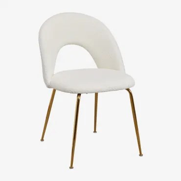 Set Van 4 Gestoffeerde Eetkamerstoelen Glorys Goud & Chenille White & Borreguito - Sklum