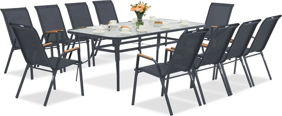 Modena/Bitonto metalen tuinmeubelen voor 10 personen met grote tafel Garden Point grijs