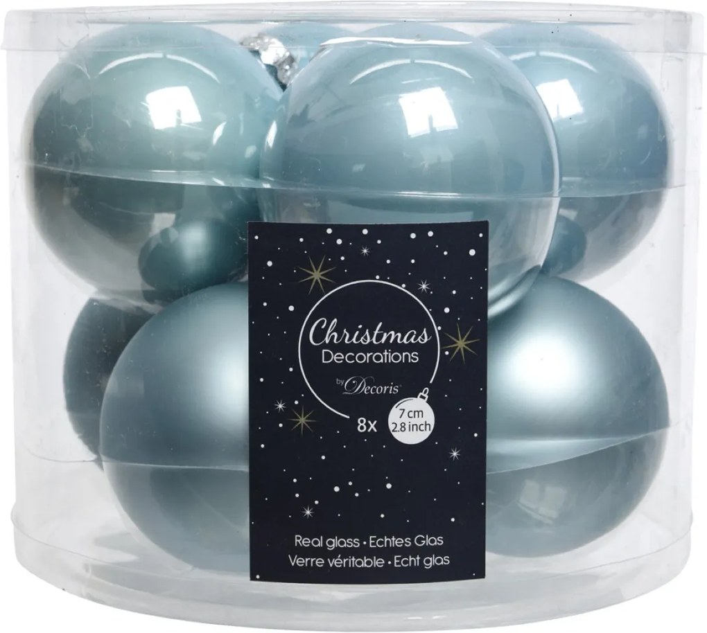 Kerstbal glas emaille-mat dia7cm mist blauw
