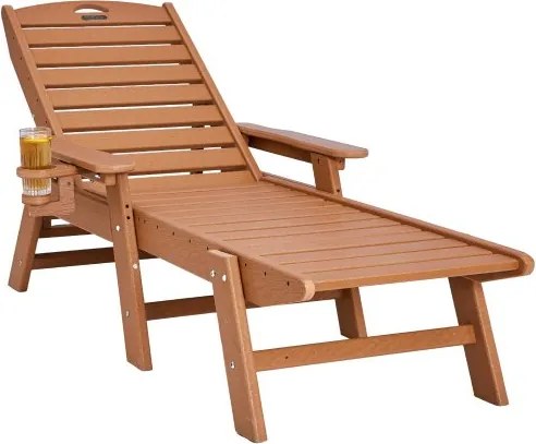 VEVOR ligstoel, draagvermogen 181 kg, HDPE tuinligstoel, strandligstoel met 6-voudig verstelbare rugleuning, armleuning, bekerhouder, balkonligstoel, terrasligstoel voor zwembad, terras, patio, gazon, bruin