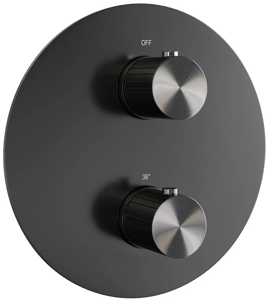 Brauer Stripe 3-weg inbouwthermostaat rond gunmetal geborsteld PVD