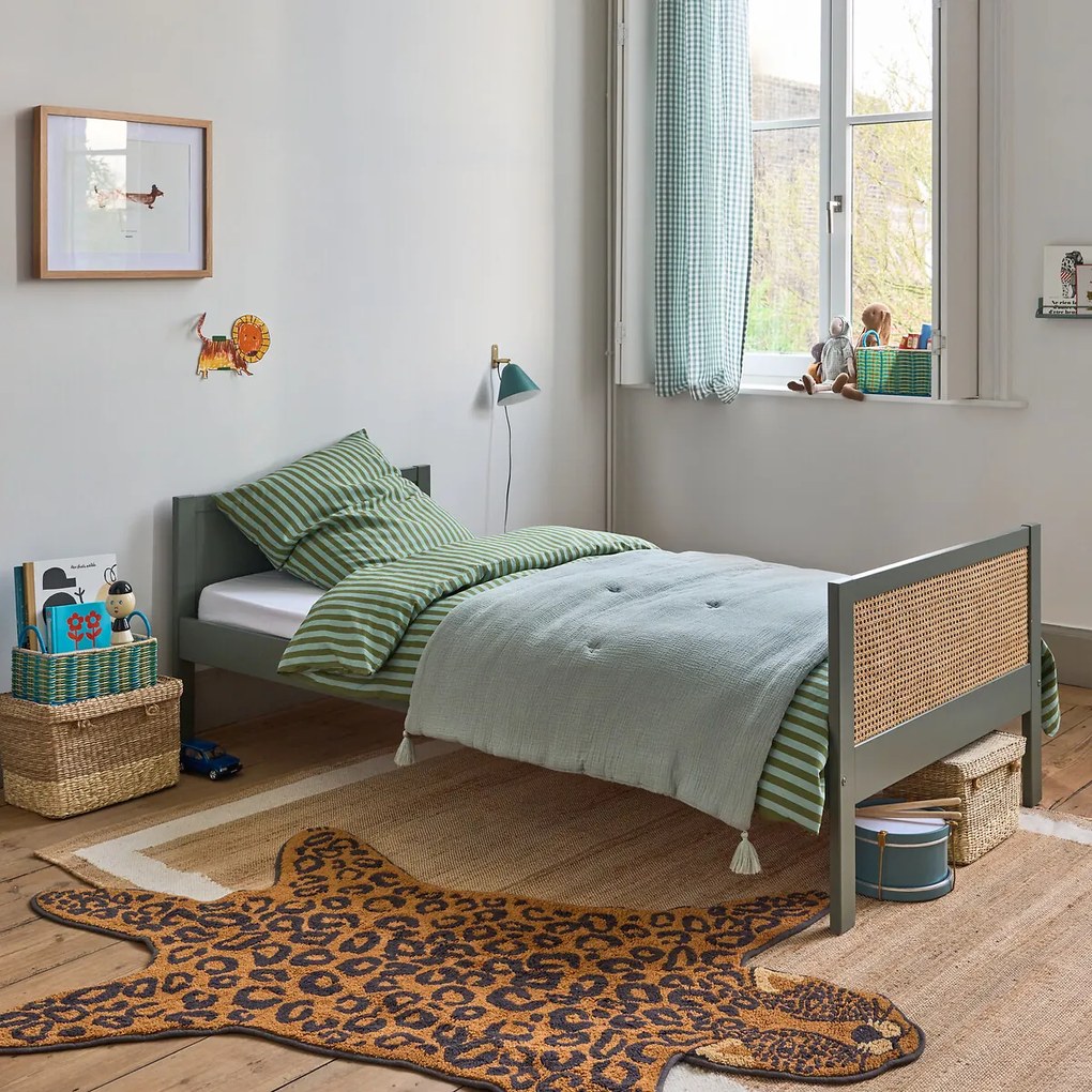 Eenpersoons rieten bed met lattenbodem, Caneo