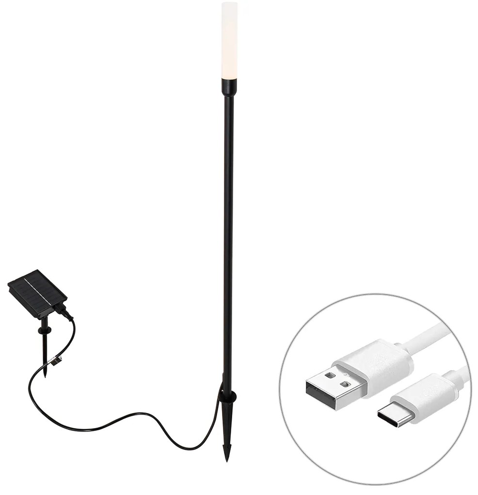 Buiten vloerlamp zwart incl. LED oplaadbaar en solar - Barry