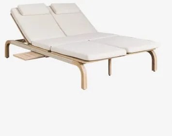 Dubbele Verstelbare Ligstoel Van Acaciahout Met Dubai-kussen Rustiek Acaciabruin & Stof Gardenia Wit - Sklum