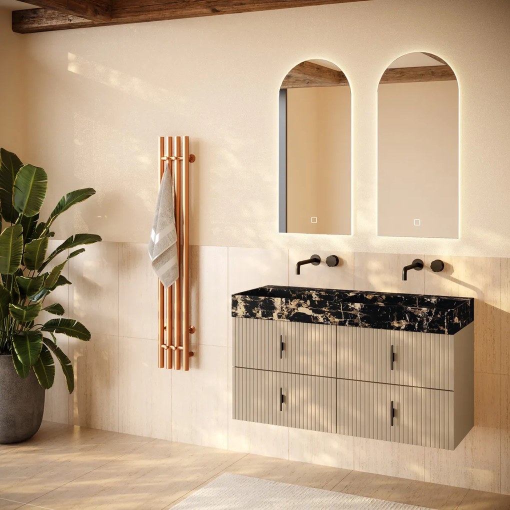 Muebles Murcia badmeubel ribbelfront 120cm macchiato met Portoro Gold wastafel zonder kraangaten
