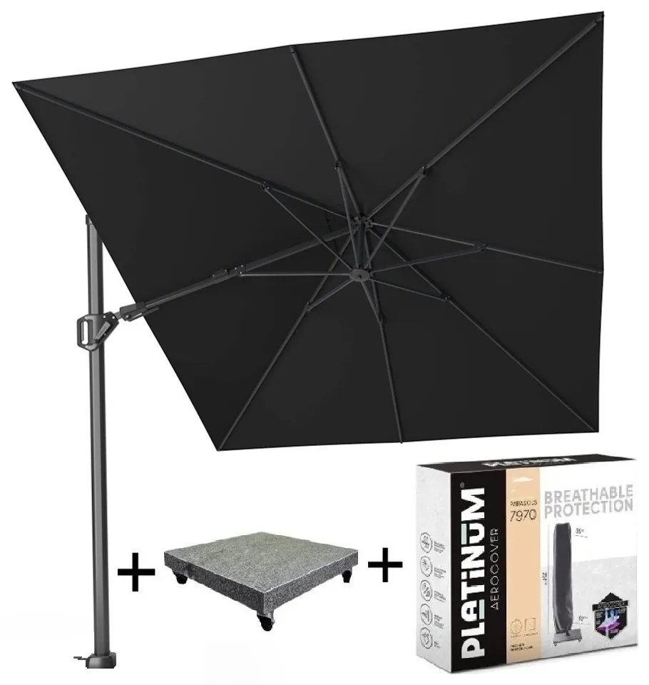 Challenger T2 zweefparasol 350x260 cm zwart  met  parasolvoet 90KG voet en hoes
