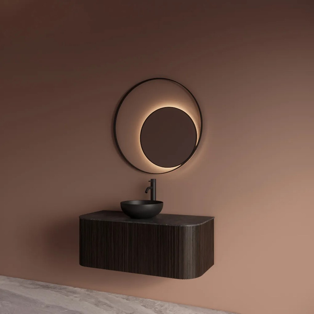Gliss Design Kosmos spiegel rond met cirkel 80cm mat zwart met handsensor