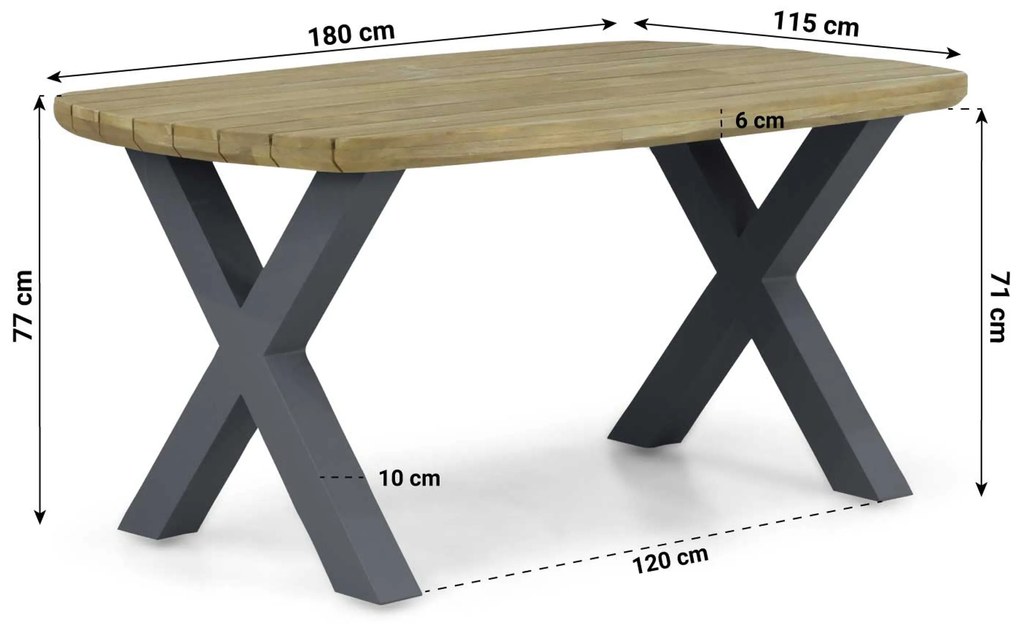 Dining Tuintafel rechthoekig 180 x 115 cm Aluminium/Teak Grijs Falcon/Cardiff