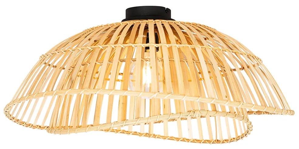 Oosterse plafondlamp zwart met naturel bamboe 62 cm - PuaOosters E27 rond Binnenverlichting Lamp