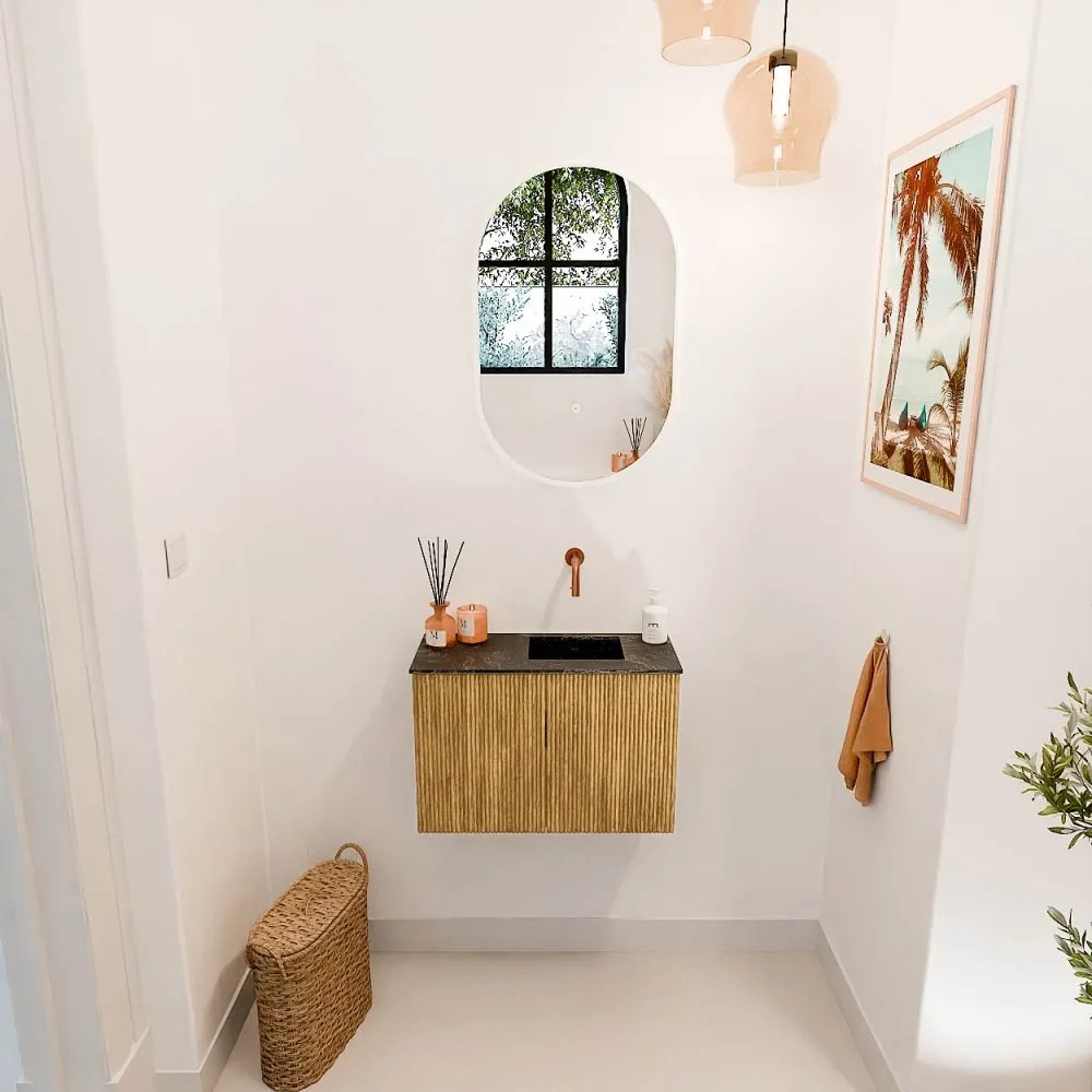 Mondiaz Joya DLux 60cm toiletmeubel oak met wastafel faye rechts zonder kraangat lava