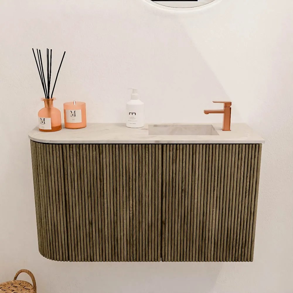 Mondiaz Joya DLux 70cm toiletmeubel ronding links dusk met wastafel faye rechts 1 kraangat frappe