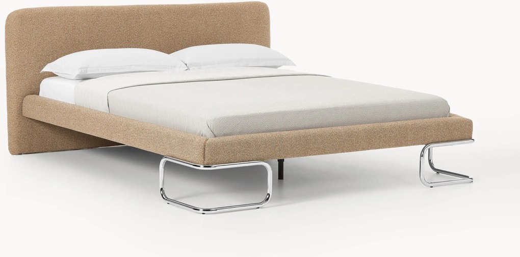 Bouclé gestoffeerd bed Olina met metalen poten