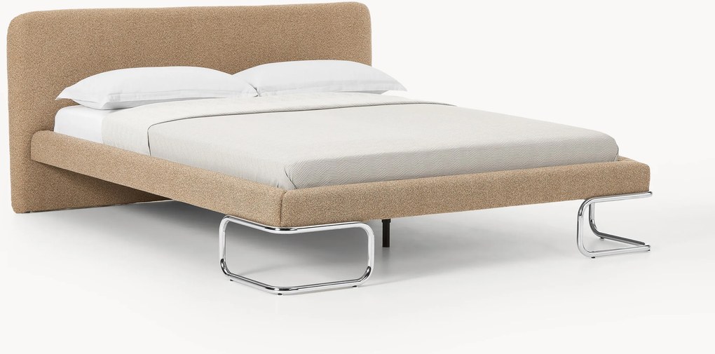 Gestoffeerd bouclé bed Olina met metalen poten