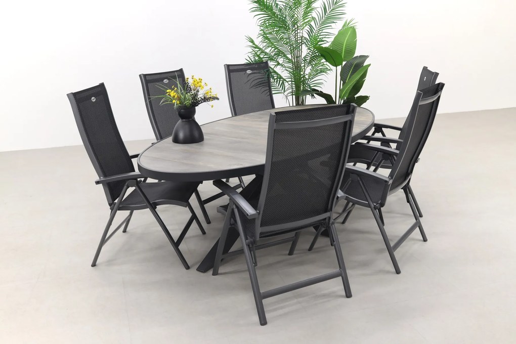 Hartman Salvatore/Silva houtlook 240x115 cm. ovale tuinset - verstelbaar - 7-delig
