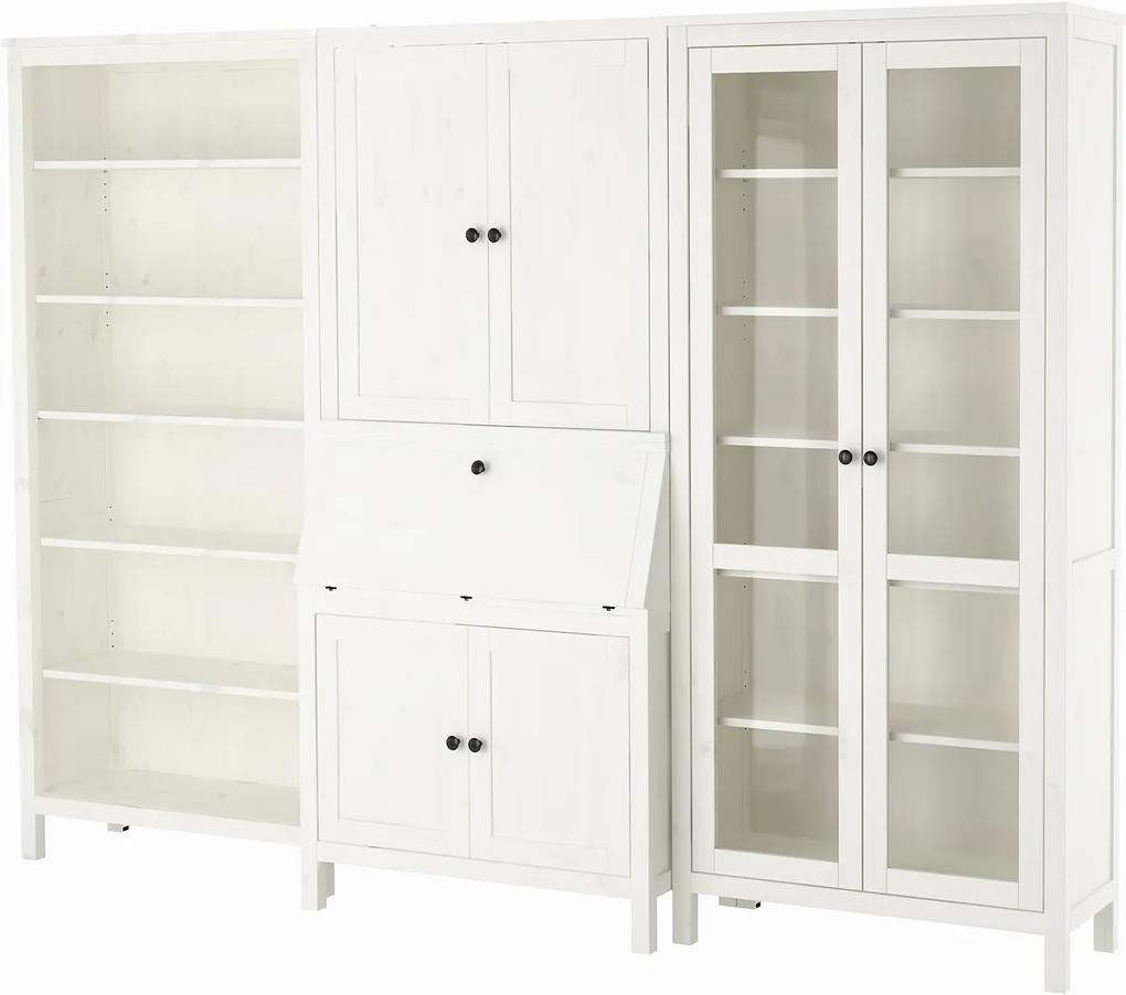 IKEA HEMNES Secretaire & opbouwdeel+boekenkast 269x198 cm Wit gelazuurd/glas Wit gelazuurd/glas - lKEA