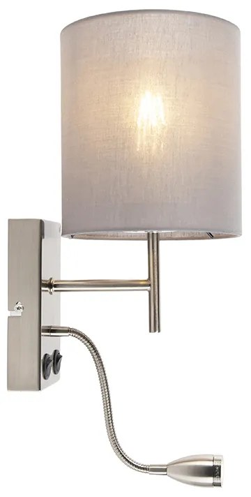 Moderne wandlamp staal met katoenen grijze kap - Stacca