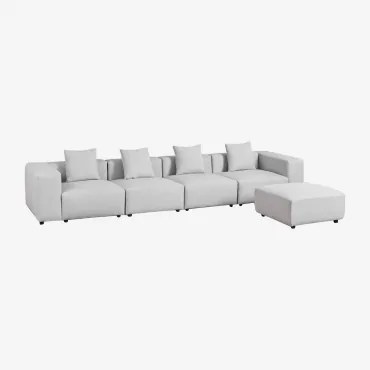 Bruna Modulaire 4-delige Bank Met Hoge Armleuning En Poef ↔︎400 Cm Stof Gris Glacial - Sklum