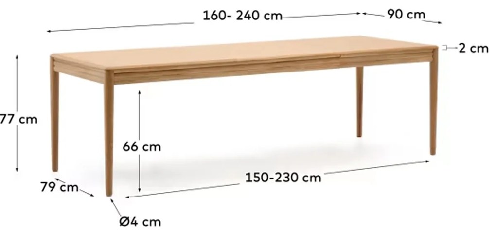 Kave Home Lenon Uitschuifbare Eettafel Eikenhout 160/240 Cm