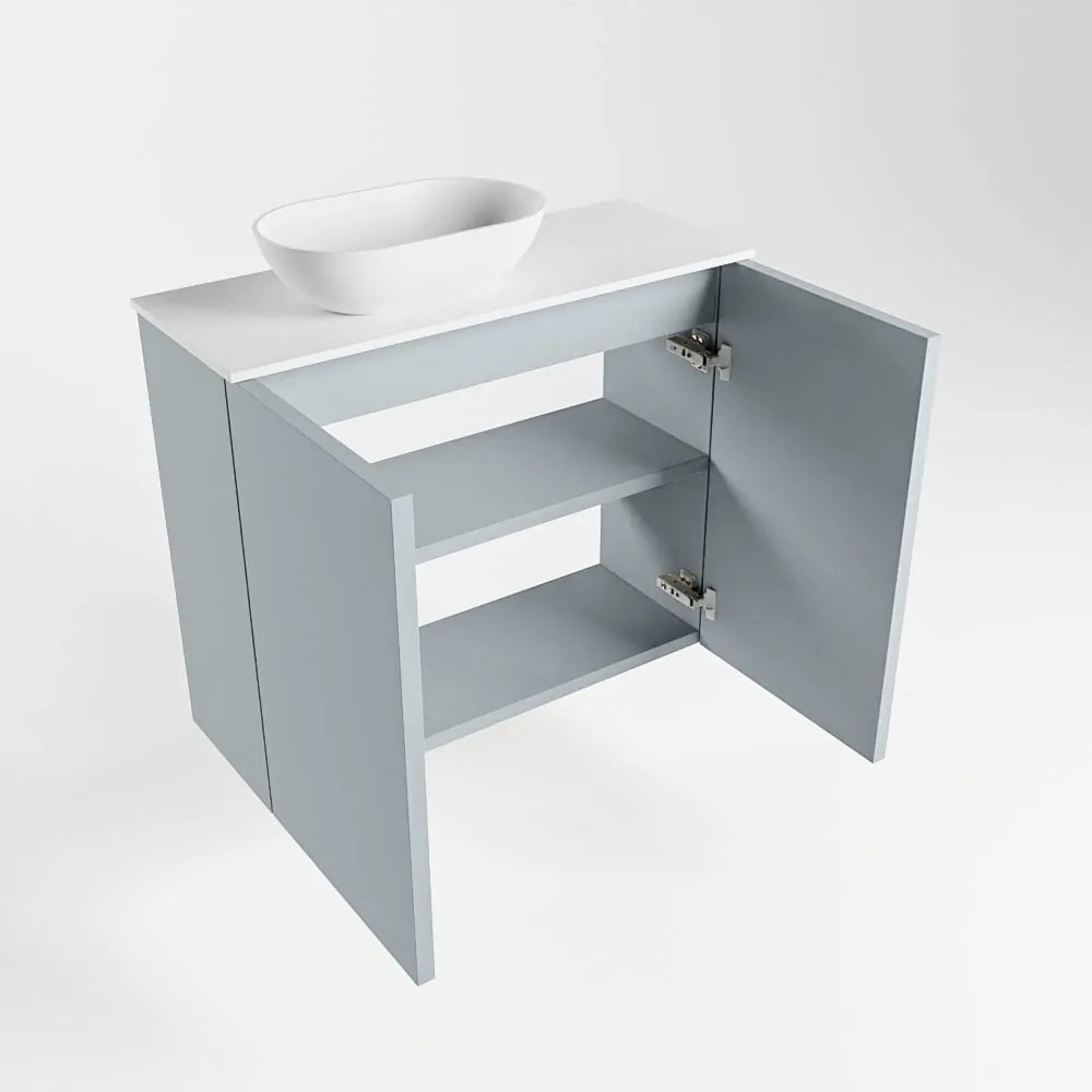 Mondiaz Fowy toiletmeubel 60cm clay met witte waskom links zonder kraangat