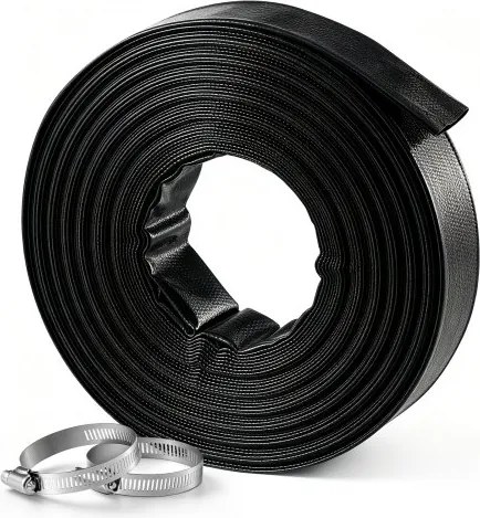 VEVOR Terugspoelslang 1,5 inch 30,48 m PVC platte afvoerslang voor zwembadafvoer en irrigatie met 90 psi, aansluitmogelijkheden zonder voorgemonteerde koppelingen voor diverse pompsystemen