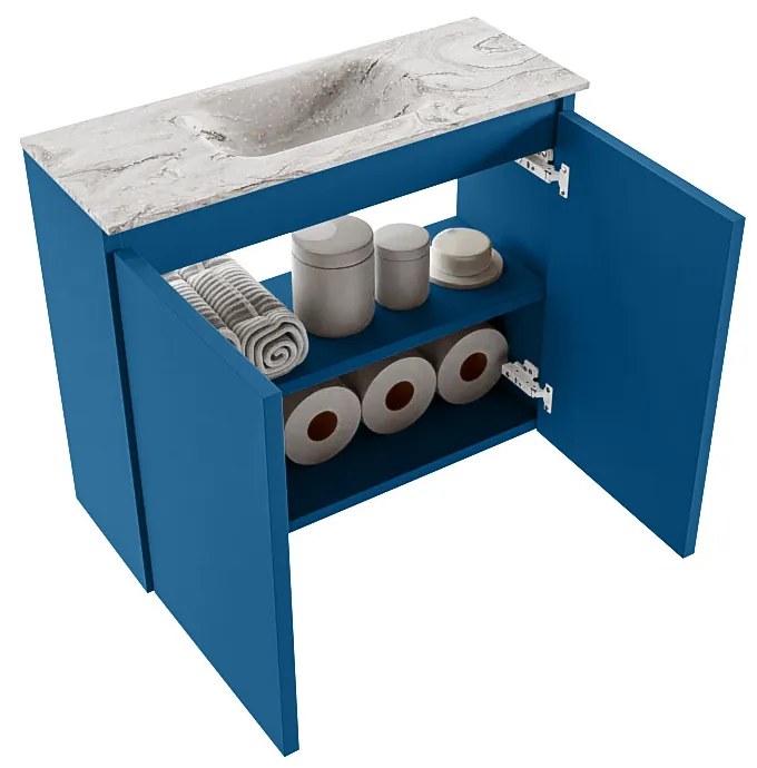 Mondiaz Ture DLux toiletmeubel 60cm jeans met wastafel glace midden met kraangat