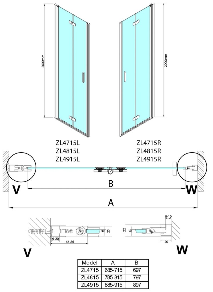 Polysan Zoom Line vouwdeur links 70x200cm chroom