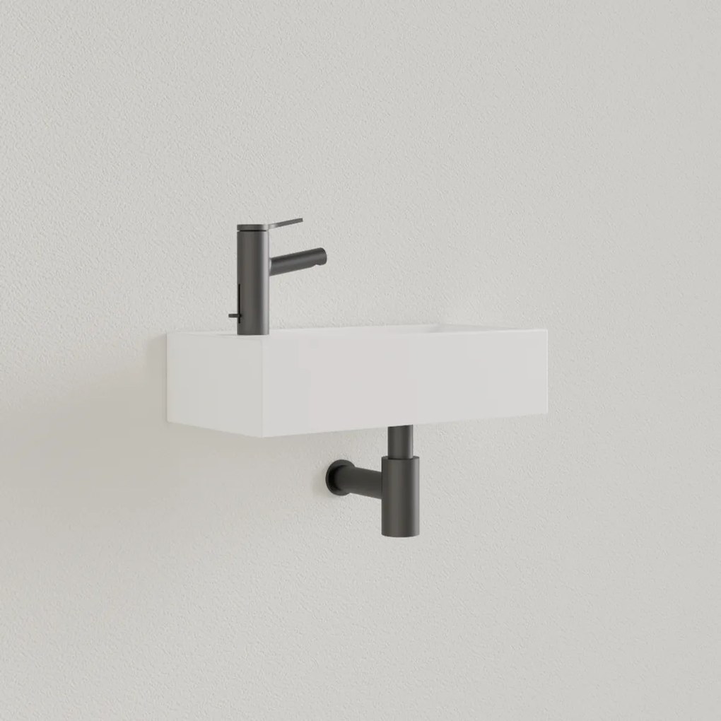 Sanigoods Nano fontein links wit glans met kraangat 36x18cm