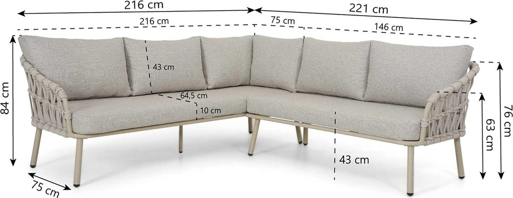 Hoek loungeset 5 personen Rope Zand/Beige Coco Oliva