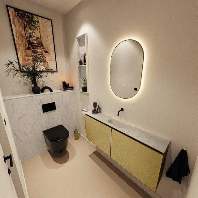 MONDIAZ TURE-DLUX 120cm toiletmeubel Oro. EDEN wastafel Opalo positie midden. Zonder kraangat. TUREDX120OROM0OPA