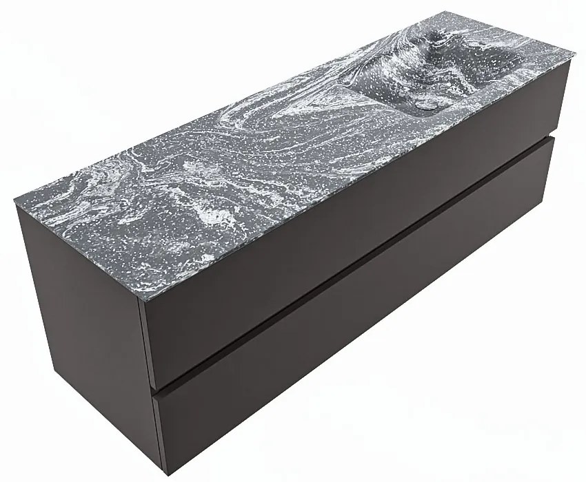 Mondiaz Vica DLux badmeubel 150cm dark grey 2 lades met wastafel lava rechts zonder kraangat