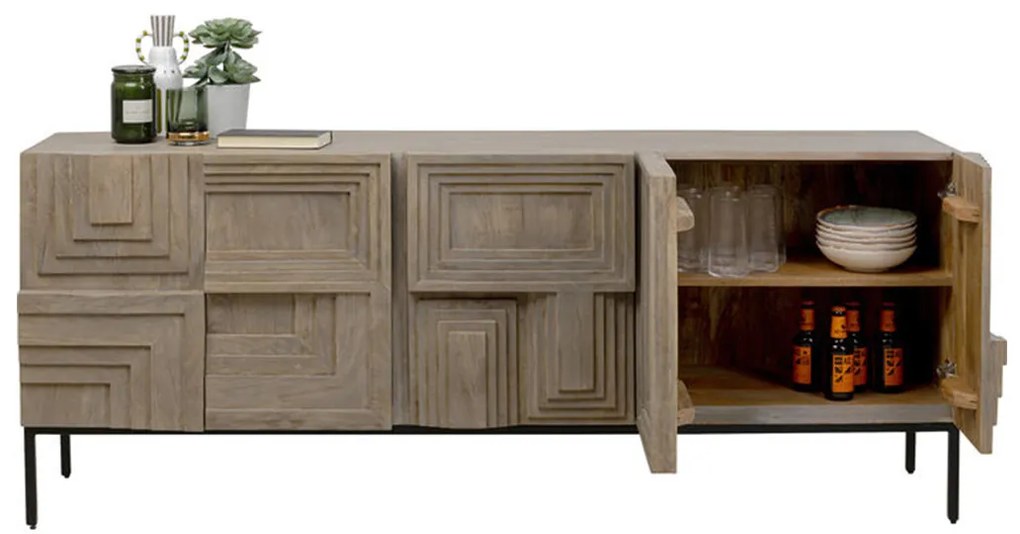 Kare Design Figaro Mango Dressoir Houtsnijwerk - 184x45x76cm.