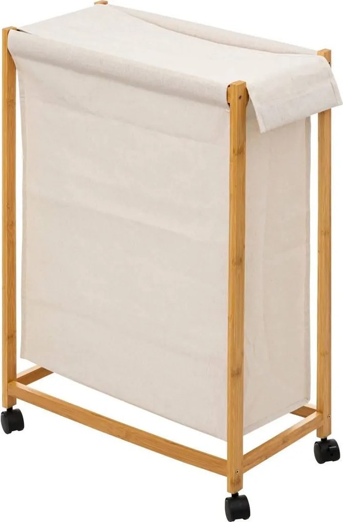 5Five Bamboe Wasmand op wieltjes - 52 Liter - 55 x 28 x 80 cm - Beige