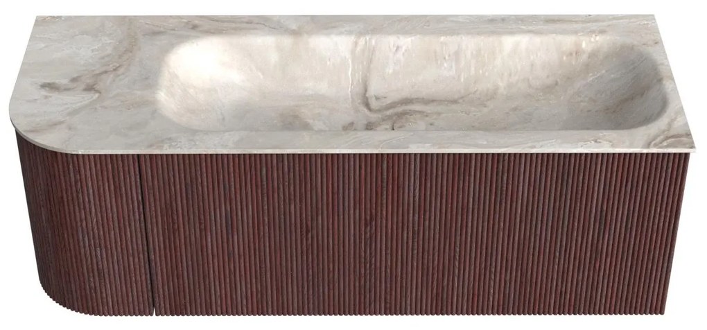 Mondiaz Kurve-dlux 125cm badmeubel ronding links ruby met 1 lade en deur en wastafel big medium rechts zonder kraangat frappe