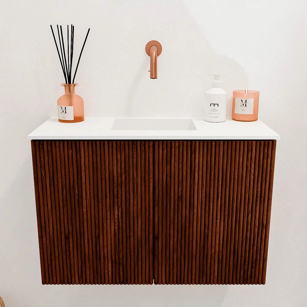 Mondiaz Joya 60cm toiletmeubel ruby met wastafel faye midden zonder kraangat talc