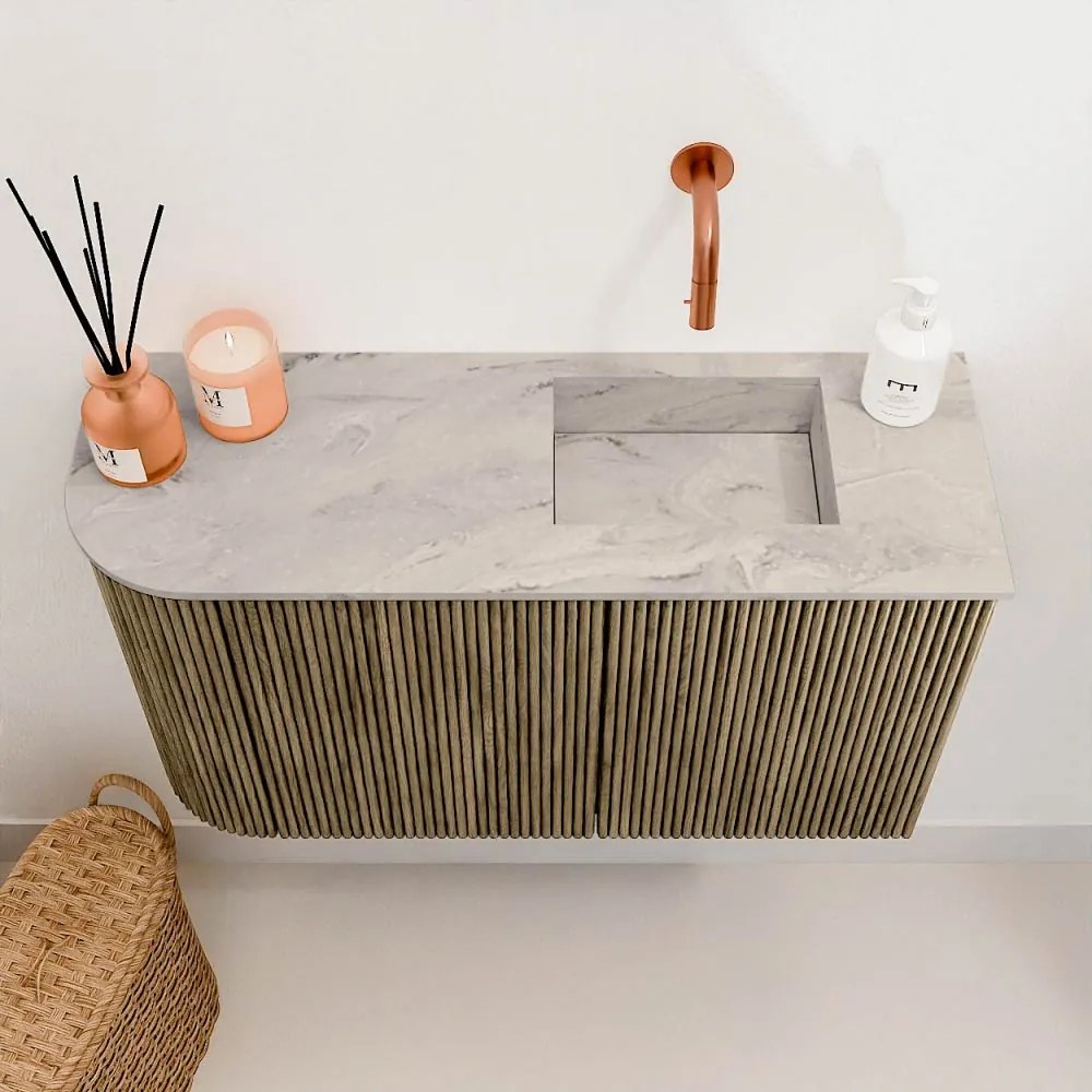 Mondiaz Joya DLux 70cm toiletmeubel ronding links dusk met wastafel faye rechts zonder kraangat glace