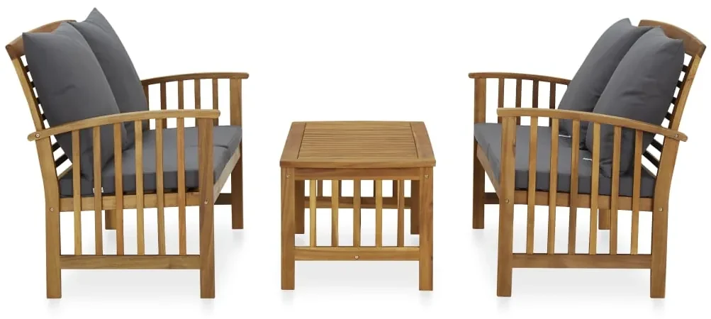 vidaXL 3-delige Loungeset met kussens massief acaciahout