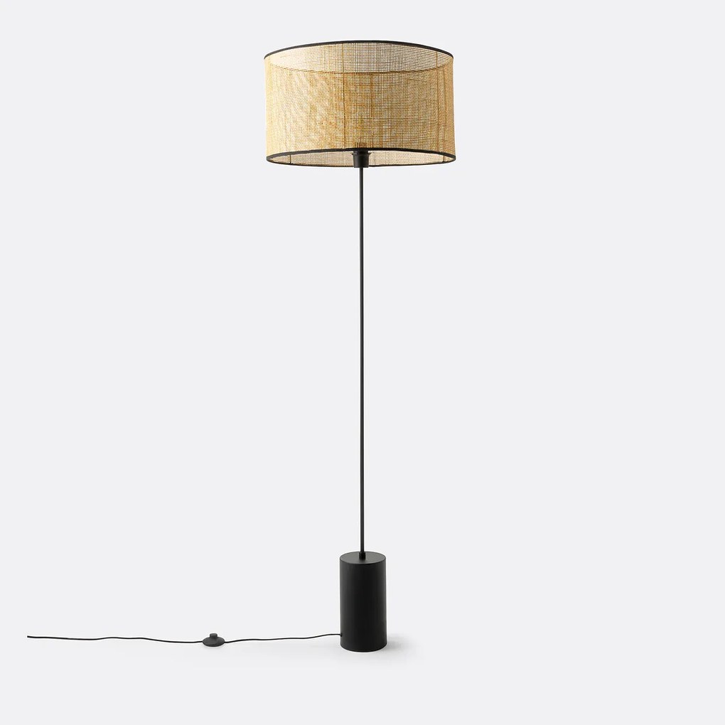Vloerlamp in metaal en rotan, Cara