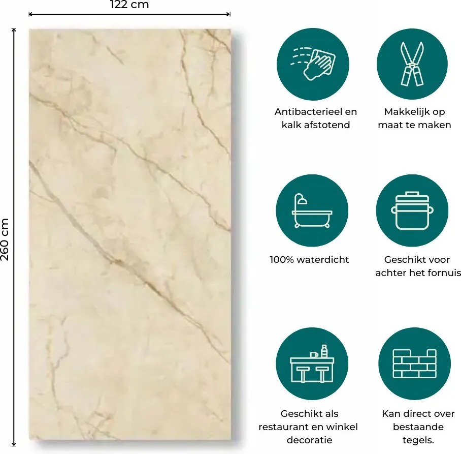 PVC Marmer Wandpaneel Bolzano Beige Glans 260x122x0,3cm