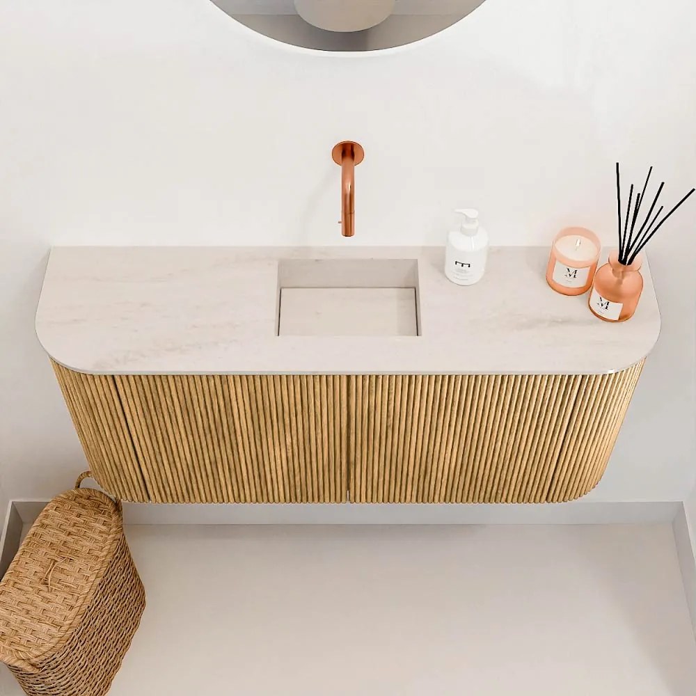 Mondiaz Joya DLux 95cm toiletmeubel ronding links/rechts oak met wastafel faye midden zonder kraangat meli