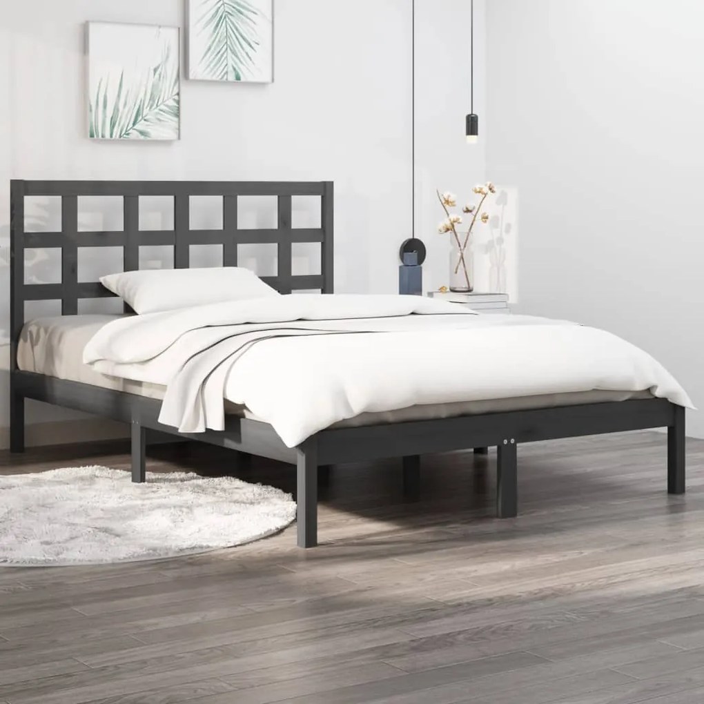 vidaXL Bedframe massief hout grijs 150x200 cm 5FT King Size