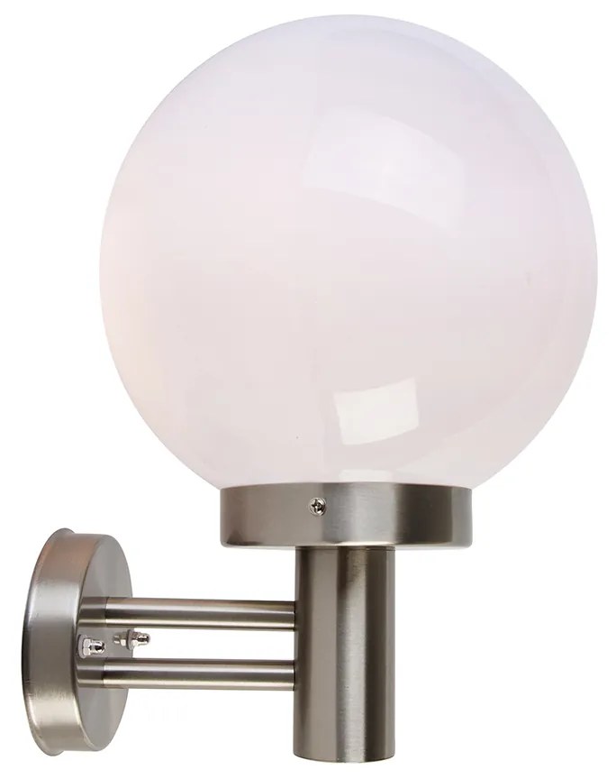 Moderne buitenwandlamp staal RVS met kunststof bol IP44 - Sfera