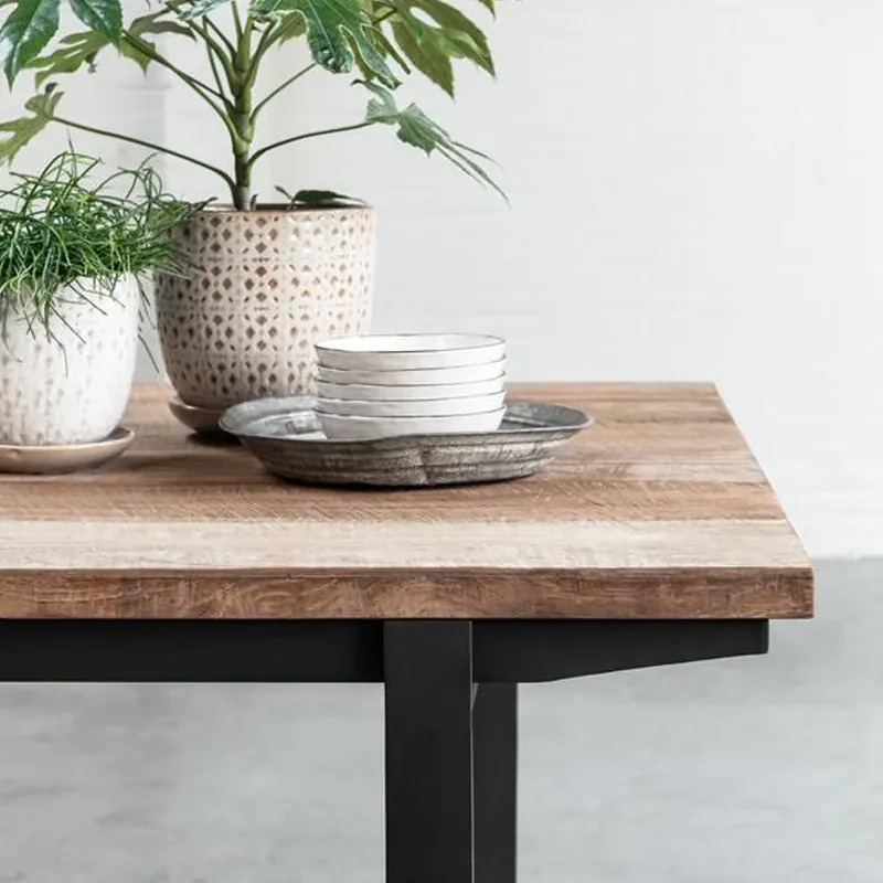 DTP Home Odeon Teakhouten Eettafel Met Zwarte Poot 200 Cm - 200 X 90cm.