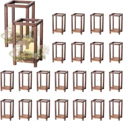 VEVOR 24x Houten Lantaarns, LED Kaarsenhouders Gemaakt van Hout &amp; Kunststof, Rustiek Decoratief Tafelstuk voor Thuis, Ideaal voor Bruiloftstafels, Feesten, Boerderijen, Interieurdecoratie, Bruin