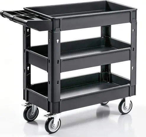 VEVOR Serveerwagen 103x43,5x85,7cm Afruimwagen 249kg laadvermogen Rolwagen van polypropyleen Multifunctionele wagen met 3 compartimenten Keukenwagen met zwenkwielen Niswagen Werkplaatswagen Servicewagen
