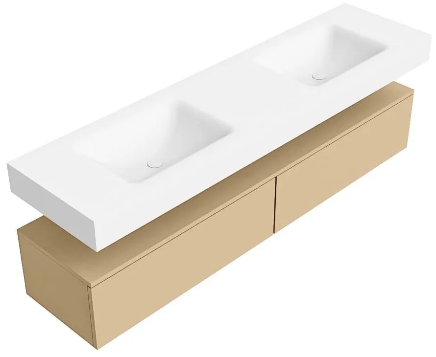 Zaro Alan badmeubel 180cm sand 2 lades met vrijhangende wastafel cloud dubbel 2 kraangaten talc