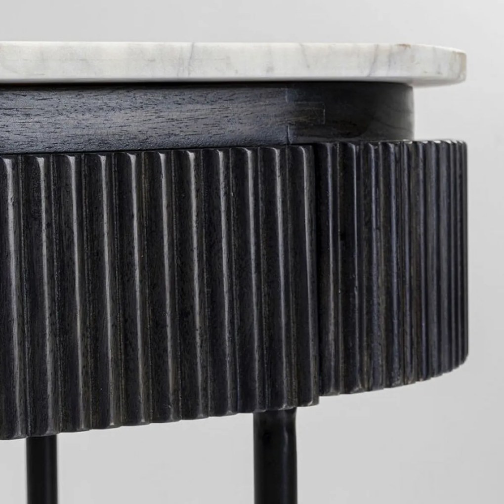 Kare Design Glenn Ovale Sidetable Zwart Met Wit Marmer - 100 X 32cm.