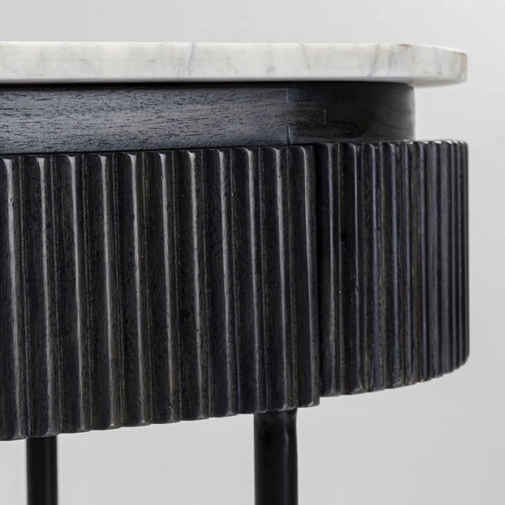 Ovale Sidetable Zwart Met Wit Marmer - 100 X 32cm.