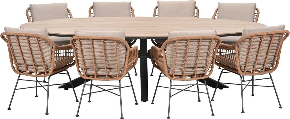 Garden Impressions Lucas tuinset bruin 9-delig - Tulli tuintafel ovaal 280x140 cm
