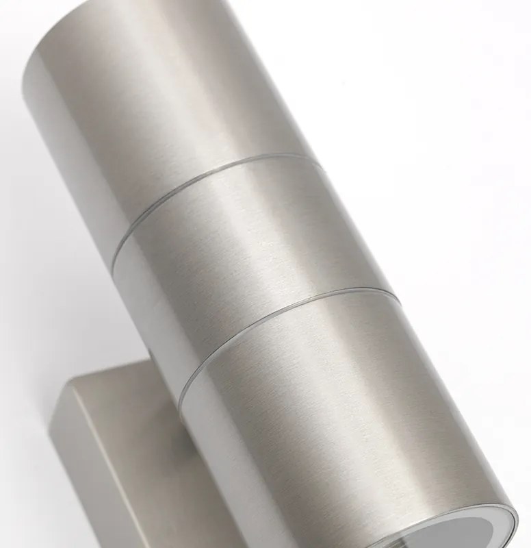 Buitenwandlamp staal 2-lichts IP44 met bewegingssensor - Duo