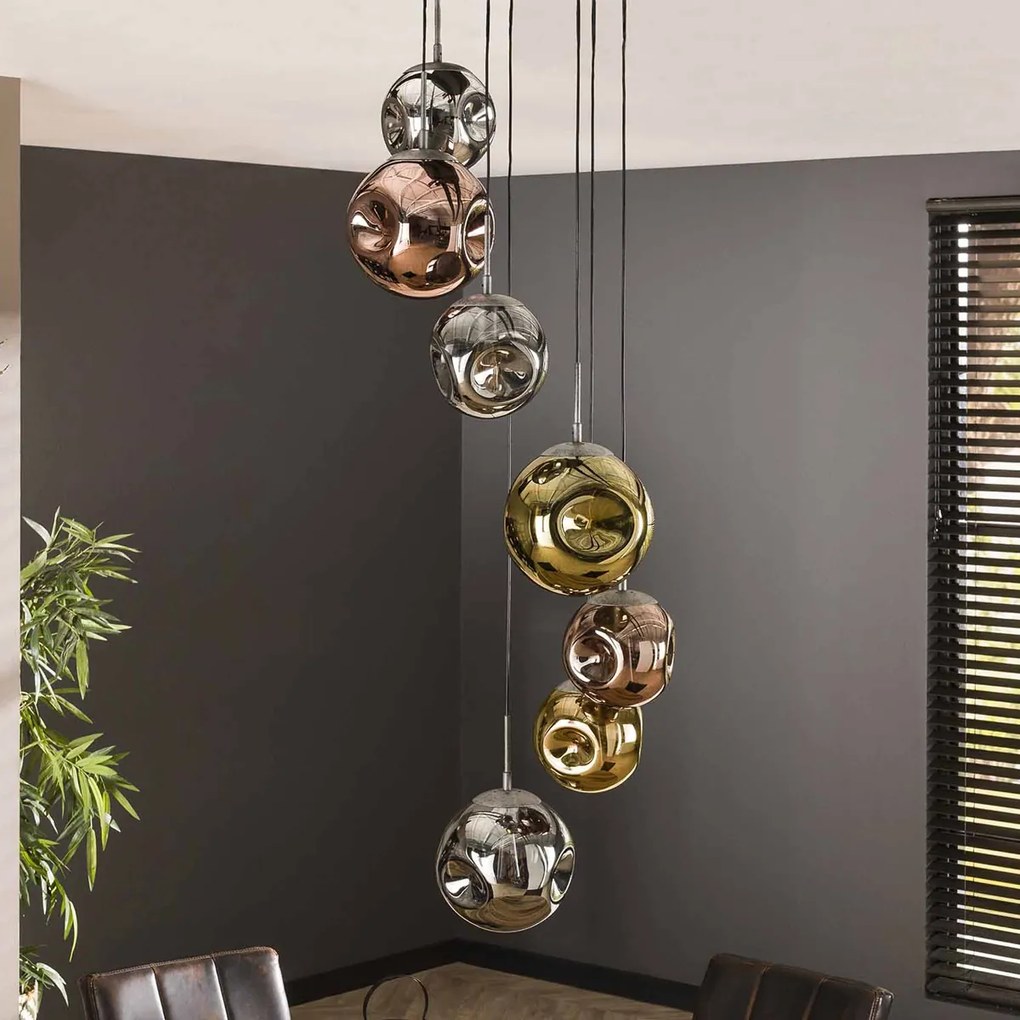 Extra Lange Hanglamp Met 7 Glasbollen